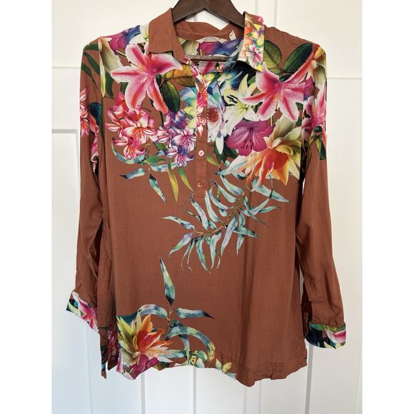 Soft Surroundings Tops - Soft Surroundings Women's Large Tunic Popover Henley Tropical Coastal